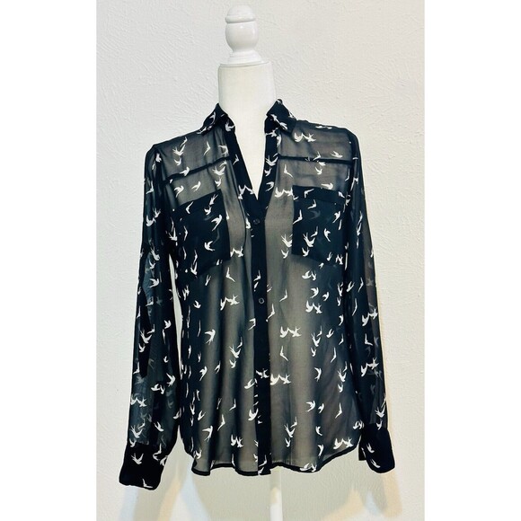 Express Portofino Size S Novelty Print  Button Up Shirt Roll Tab Sleeve Career - Picture 1 of 12
